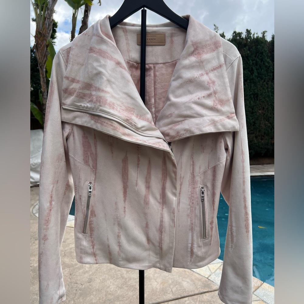 Blank NYC pink white tie dye faux suede drape moto jacket